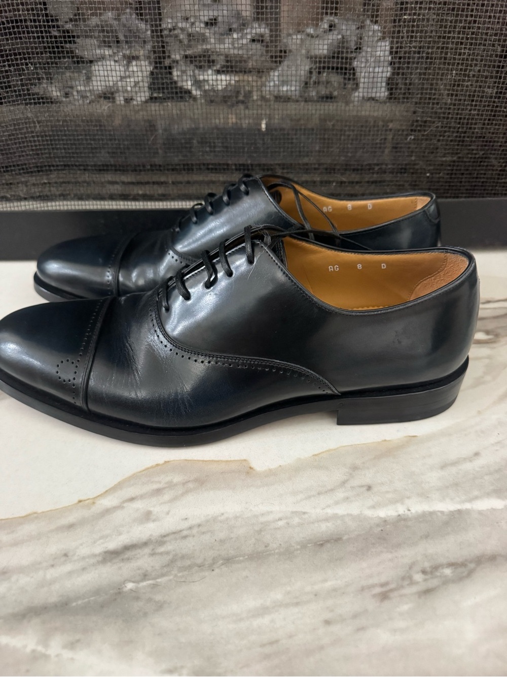 Salvatore Ferragamo Black Cap-Toe Derby Shoes - Picture 6 of 9